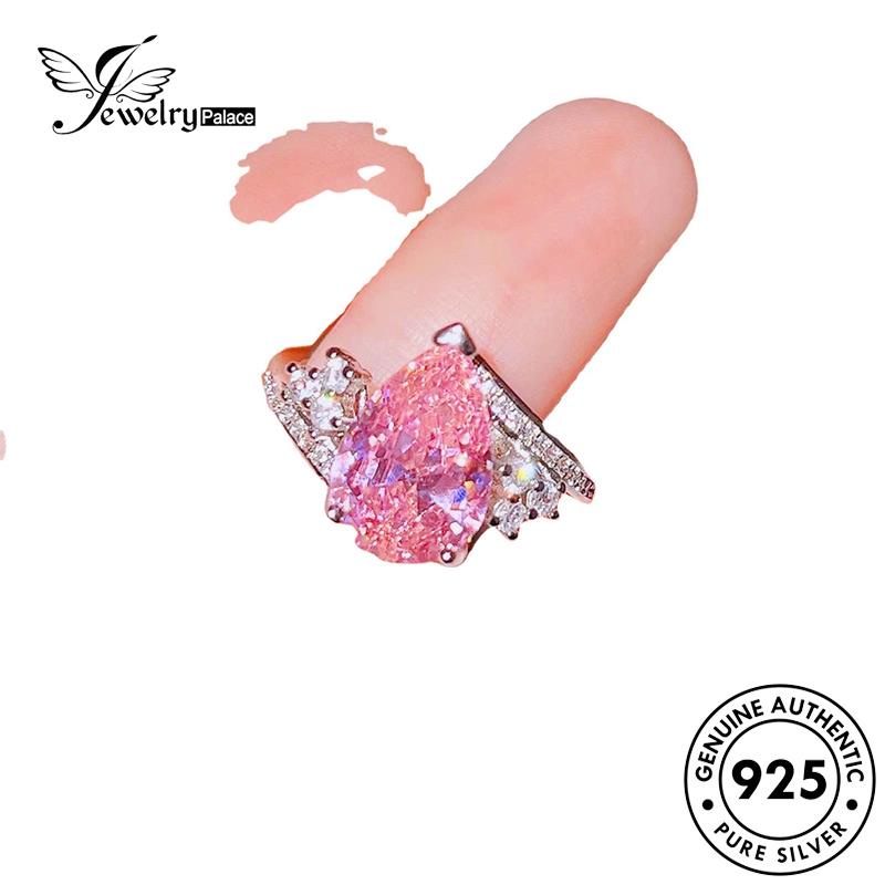 JEWELRYPALACE Silver Silver Temperament Aksesori Sterling Cincin Shape Diamond Original korea Wanita 925 Nikah Perhiasan Pink Asli Perak Crystal Drop Kawin Murni R2330