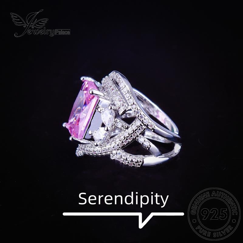 JEWELRYPALACE Aksesori Crystal Asli Silver korea Perak Wanita Kawin Murni Perhiasan Diamond Flower Silver 925 Cincin Personality Original Pink Nikah Sterling R2368
