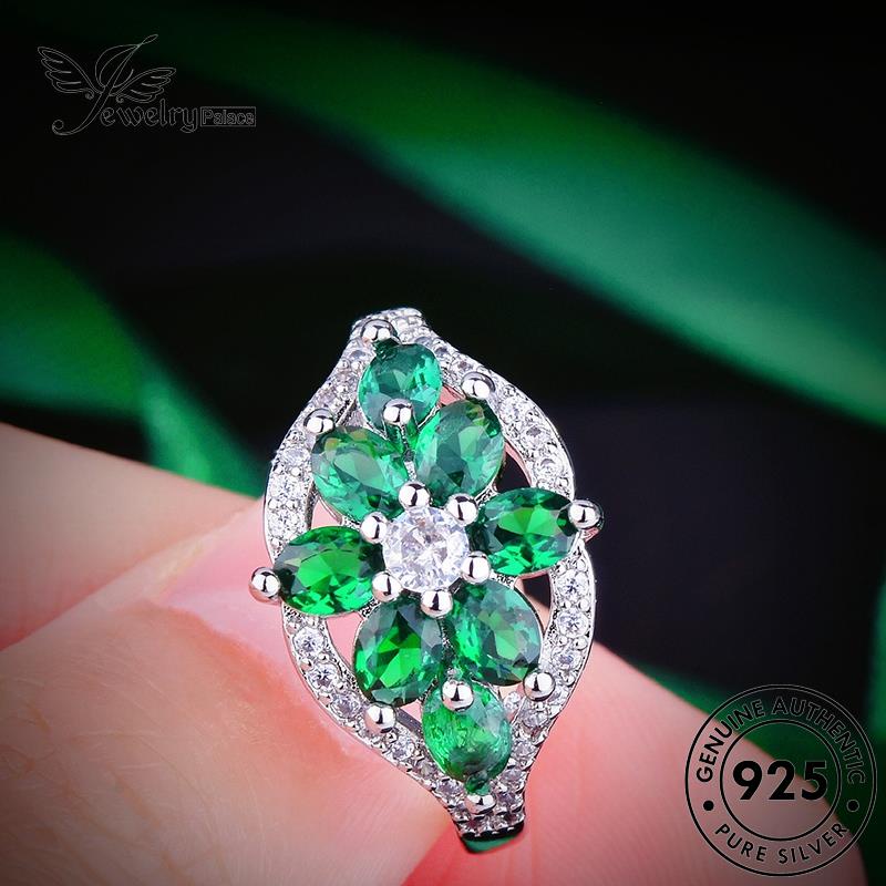 JEWELRYPALACE Asli Aksesori Flowers korea Cincin Original Luxury Sterling Silver Wanita Nikah 925 Perhiasan Silver Murni Perak Emerald Kawin R2373