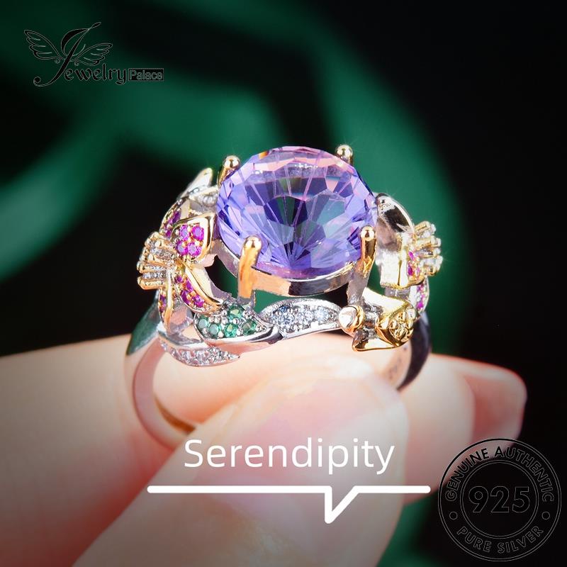 JEWELRYPALACE Nikah 925 Perak Cincin Wanita Asli Silver Sterling korea Aksesori Original Kawin Perhiasan Murni Flowers Silver Amethyst Temperament R2349