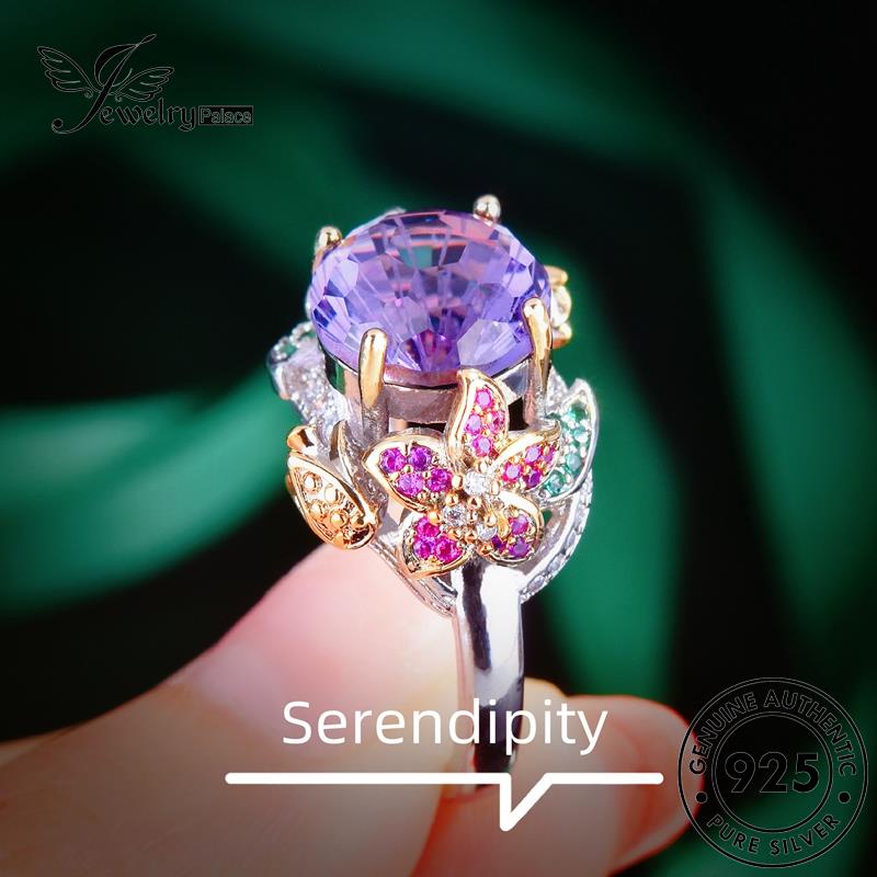 JEWELRYPALACE Nikah 925 Perak Cincin Wanita Asli Silver Sterling korea Aksesori Original Kawin Perhiasan Murni Flowers Silver Amethyst Temperament R2349