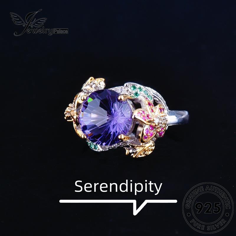JEWELRYPALACE Nikah 925 Perak Cincin Wanita Asli Silver Sterling korea Aksesori Original Kawin Perhiasan Murni Flowers Silver Amethyst Temperament R2349