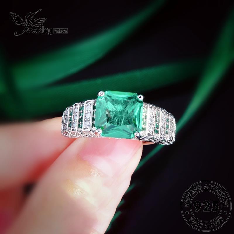 JEWELRYPALACE Nikah Perak Simple Sterling Silver Asli Silver Aksesori Kawin Square Wanita korea Original Cincin 925 Perhiasan Murni Emerald R2356