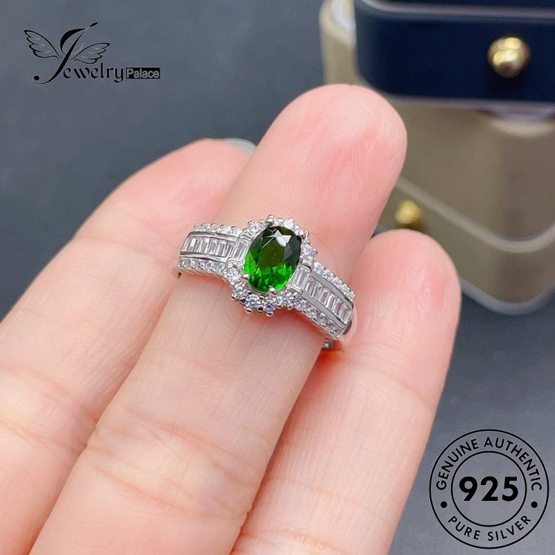 JEWELRYPALACE korea Perhiasan Murni Silver Oval Silver Perak Kawin Aksesori Nikah Original Asli Cincin Sterling Wanita Simple Emerald 925 R2414