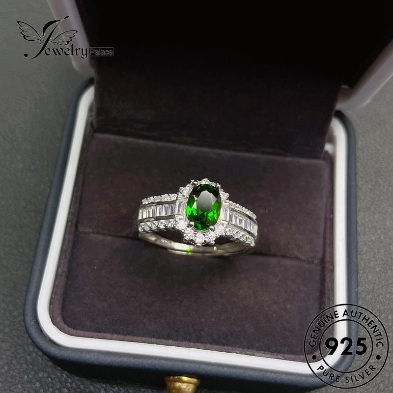 JEWELRYPALACE korea Perhiasan Murni Silver Oval Silver Perak Kawin Aksesori Nikah Original Asli Cincin Sterling Wanita Simple Emerald 925 R2414