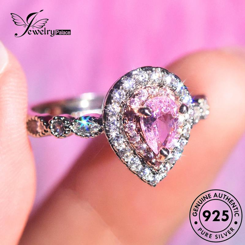 JEWELRYPALACE Temperament Perak Aksesori Shape Asli Wanita Original Kawin Crystal Pear Pink korea Perhiasan 925 Diamond Sterling Silver Nikah Silver Cincin Murni R2500