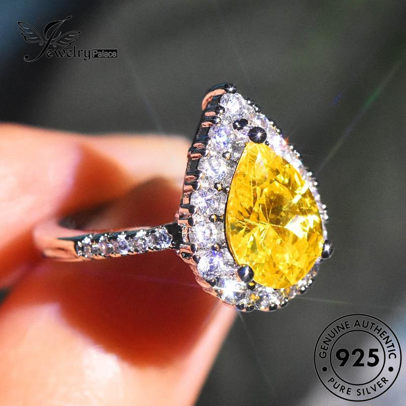 JEWELRYPALACE Perak Citrine Wanita 925 Silver Asli Temperament Silver Original Kawin Murni Cincin Nikah Shape korea Perhiasan Aksesori Drop Sterling R2504