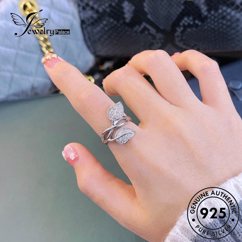 JEWELRYPALACE Kawin Silver Cincin Nikah Perak Leaves Temperament Sterling Murni Aksesori Silver Wanita Asli 925 Original Moissanite korea Perhiasan Diamond R2451