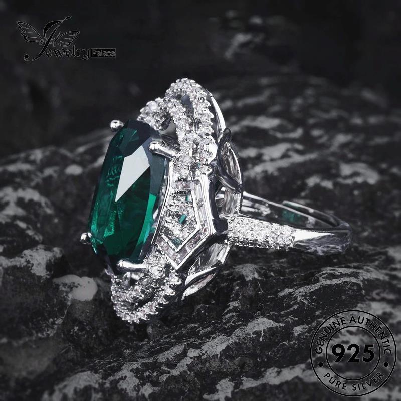 JEWELRYPALACE Silver 925 Kawin Cincin Nikah Perak Emerald Flowers Asli Aksesori Perhiasan Retro Sterling Original korea Wanita Silver Murni R2551