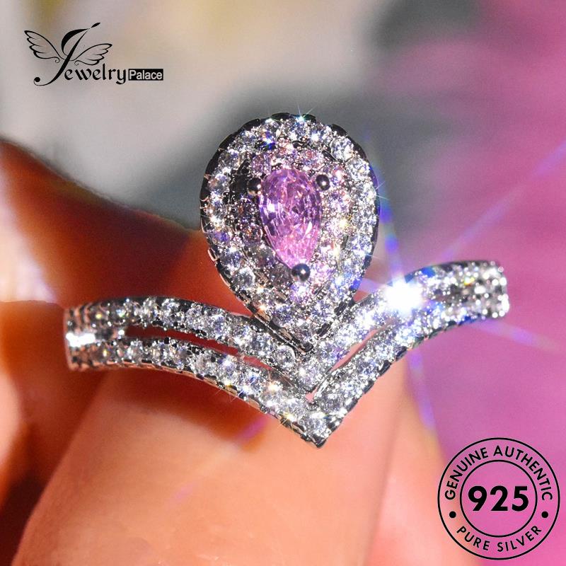 JEWELRYPALACE Fashion Aksesori Pink Nikah Kawin Wanita Cincin Drop Crystal Murni Asli Perak Silver Shape korea Sterling Perhiasan 925 Silver Diamond Original R2526