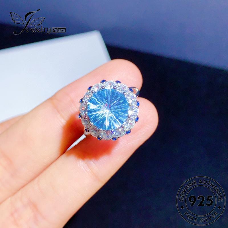 JEWELRYPALACE Circle korea Original Aquamarine Perak Cincin Silver Aksesori Wanita 925 Asli Nikah Murni Simple Kawin Perhiasan Sterling Silver R2529