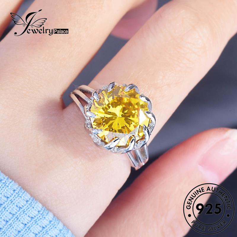 JEWELRYPALACE Asli Silver Cincin 925 Sterling korea Perak Personality Wanita Murni Lotus Silver Citrine Original Perhiasan Aksesori Kawin Nikah R2530