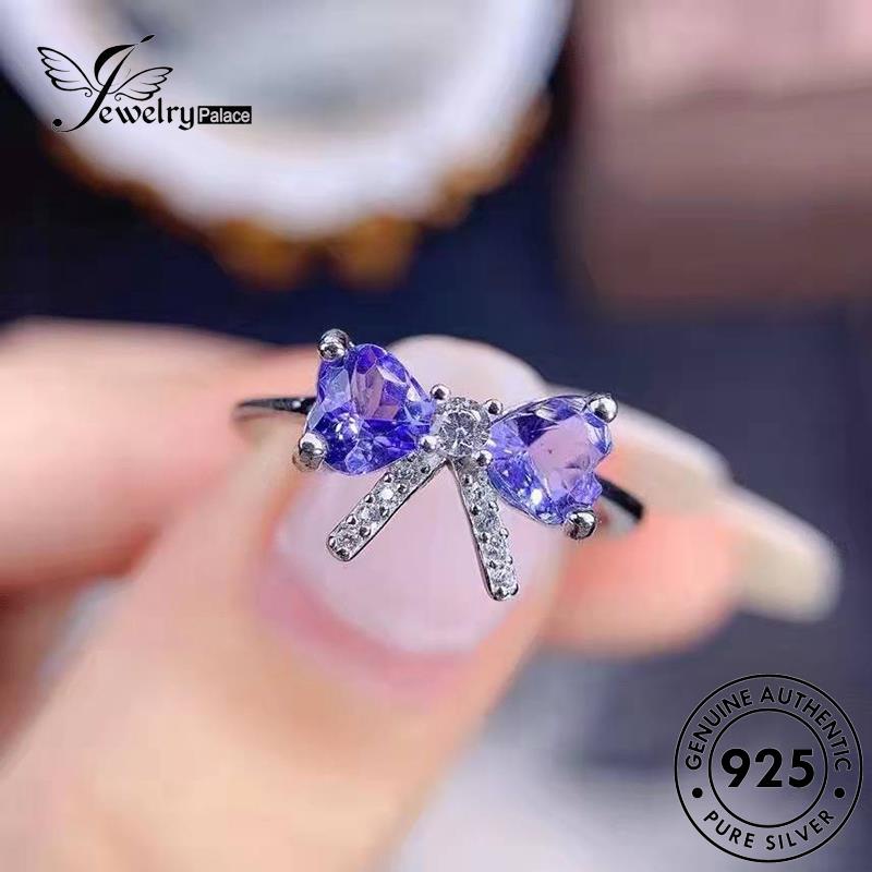 JEWELRYPALACE 925 Sterling korea Original Murni Amethyst Wanita Nikah Creative Bow Perhiasan Silver Perak Kawin Silver Aksesori Asli Cincin R2532