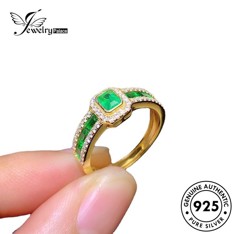 JEWELRYPALACE Asli Perhiasan Kawin Silver Perak Original Wanita Sterling Retro korea Murni Aksesori Cincin 925 Emerald Silver Nikah Square Gold R2536