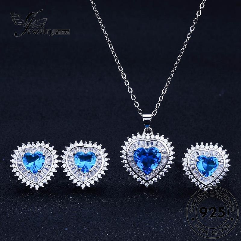 Jewelrypalace Sapphire Asli Love Kreatif Kalung Perak925Set Wanita S98