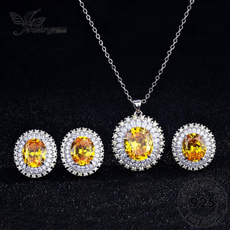 Jewelrypalace Set Perak Asli925 Citrine Bulat Kalung Wanita S99