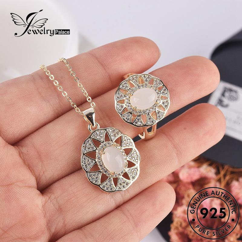 Jewelrypalace Giok Renda925Set Asli Wanita Kalung Perak Mewah S42