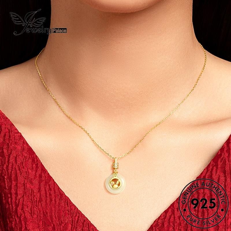 Jewelrypalace Set Giok Kancing925 Wanita Kalung Safety Perak Asli S207