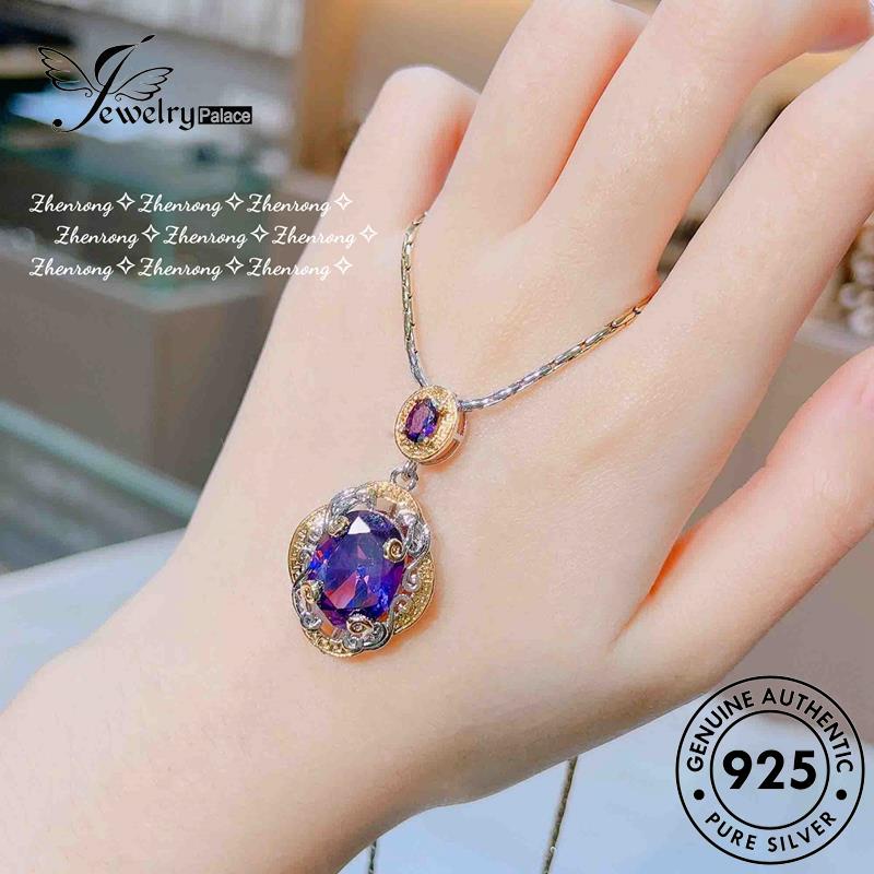 Jewelrypalace Amethyst Wanita Perak Set Kalung Vintage925 Asli S240