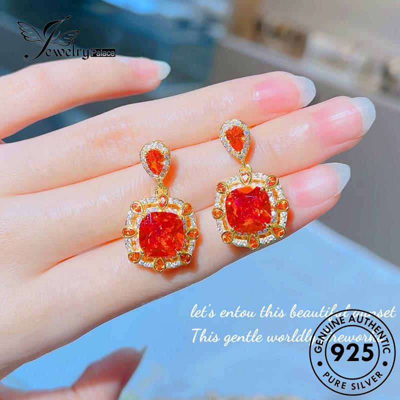 Jewelrypalace Retro Citrine Wanita Asli Kalung Persegi Perak925 Set S249