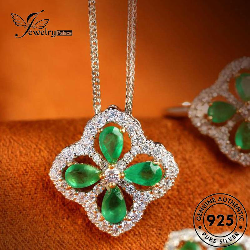 Jewelrypalace Emerald Original Wanita Clover Set Kalung Perak Fashion925 S316