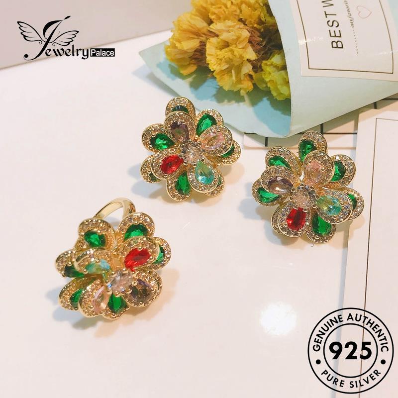 Jewelrypalace Kalung Kepribadian Asli Set Emas925 Emerald Perak Camelia Wanita S326