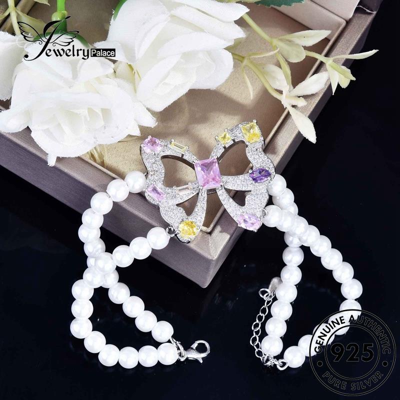 Jewelrypalace Kalung Wanita Lucu Kristal Berlian925 Set Perak Butterfly Pink Asli S356