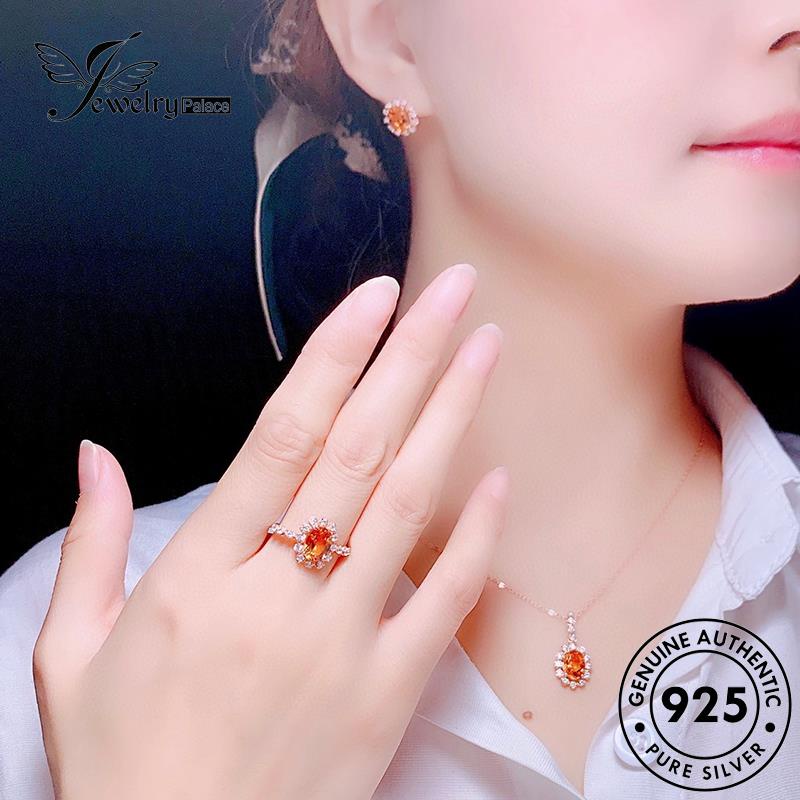 Set Tempat Perhiasan Kalung Perak Emas Keberuntungan925 Kristal Wanita Asli S438