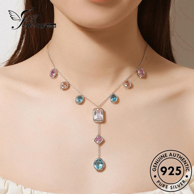 Perhiasantempat Wanita Kalung Set Asli Manis925 Perak Aquamarine S461