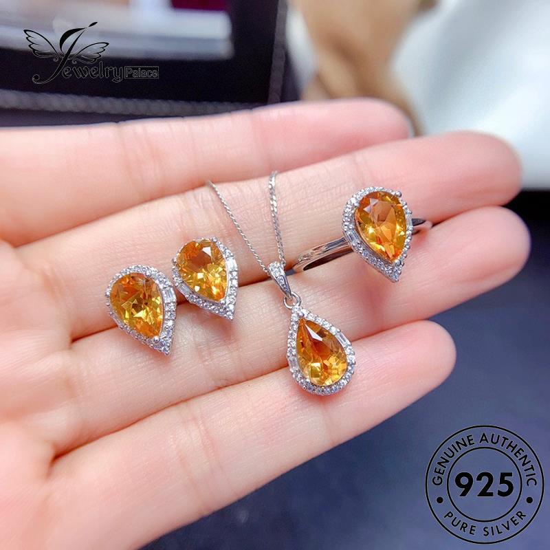 Jewelrypalace Asli Kreatif Tetesan Air Kalung Emas Wanita Citrine Perak Set925 S432