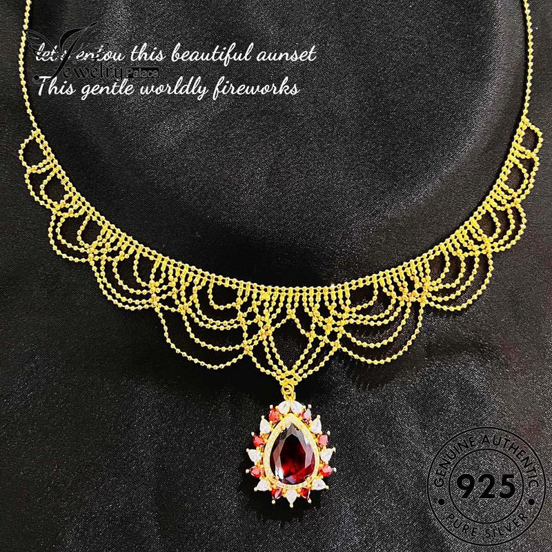 Jewelrypalace Ruby Set Bentuk Asli Kalung Perak925 Gold Wanita Pear S485