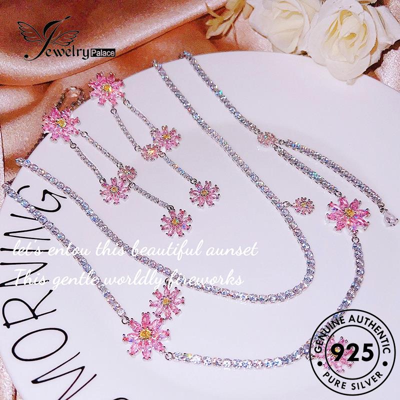 Jewelrypalace Little Silver Original Set Kristal Pink Wanita Berlian925 Kalung Daisy S496