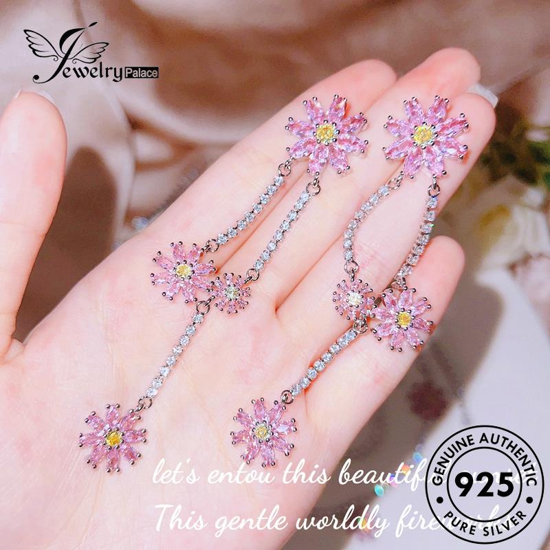 Jewelrypalace Little Silver Original Set Kristal Pink Wanita Berlian925 Kalung Daisy S496