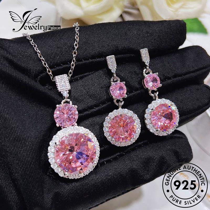 Jewelrypalace Asli Pink Wanita Sakura Romantis Perak925 Set Kalung Berlian Kristal S505