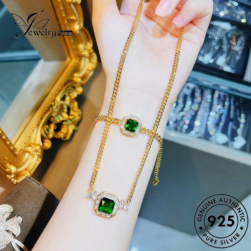 Tempat Perhiasan Wanita925 Set Perak Asli Kalung Zamrud Kuba S510