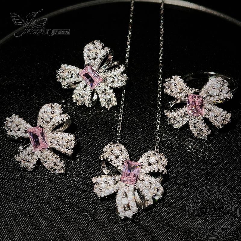 Perhiasantempat Wanita Kalung Perak Pink Kupu Kristal925Asli Set Berlian S532