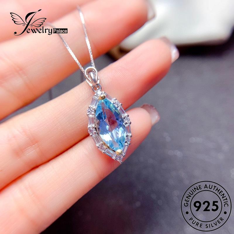 Jewelrypalace925 Set Kalung Wanita Aquamarine Asli Silver S535