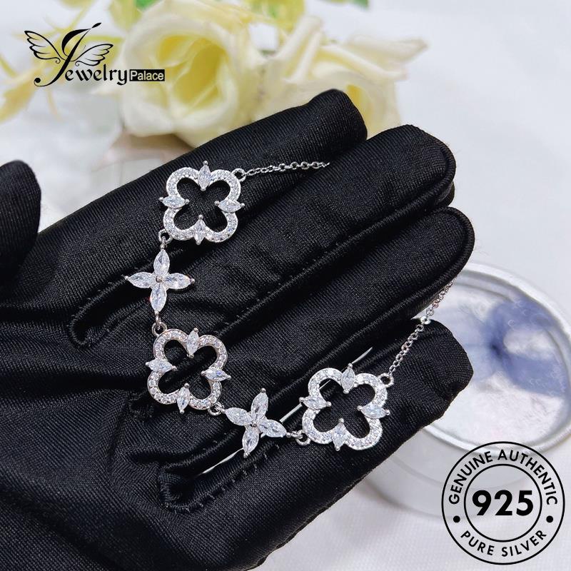 Tempat Perhiasan Wanita Empat925 Kalung Asli Moissanite Daun Set Semanggi Perak Berlian S516