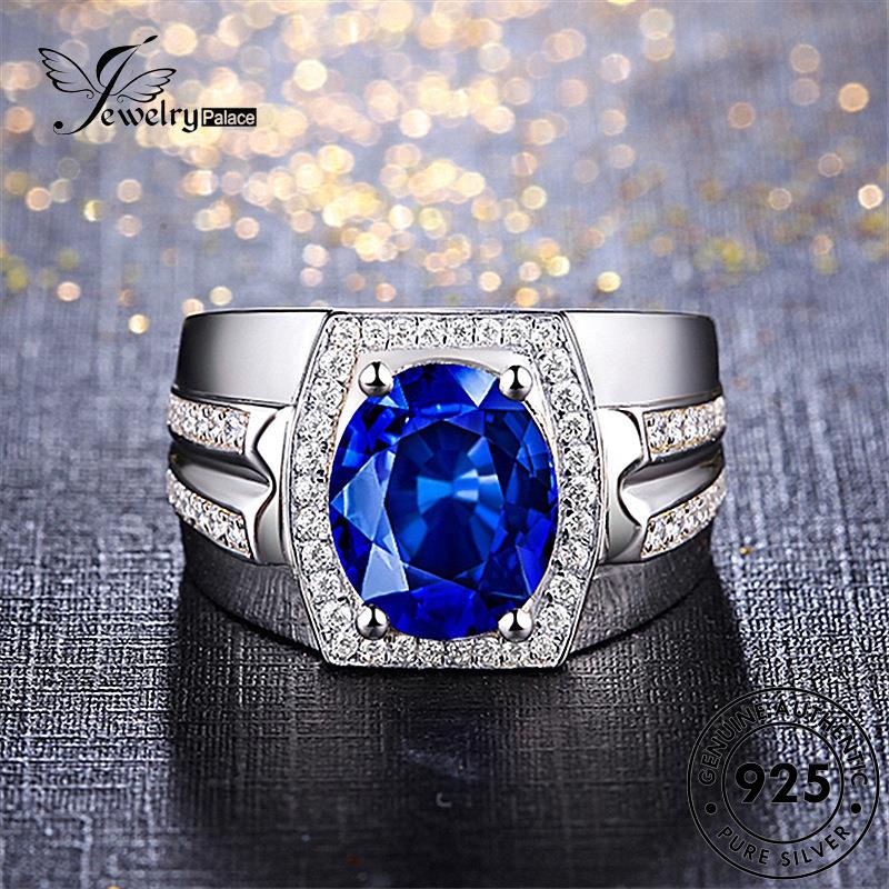 Jewelrypalace Oval Asli Pria Mendominasi Cincin Perak Safir925 R4