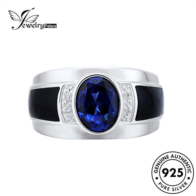 Jewelrypalace Sapphire925 Oval Asli Cincin Perak Fashion Pria R14