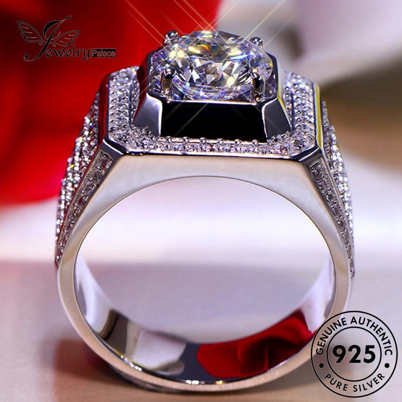 Perhiasantempat Cincin Pria Mendominasi Moissanite925 Perak Asli Berlian Kotak R19