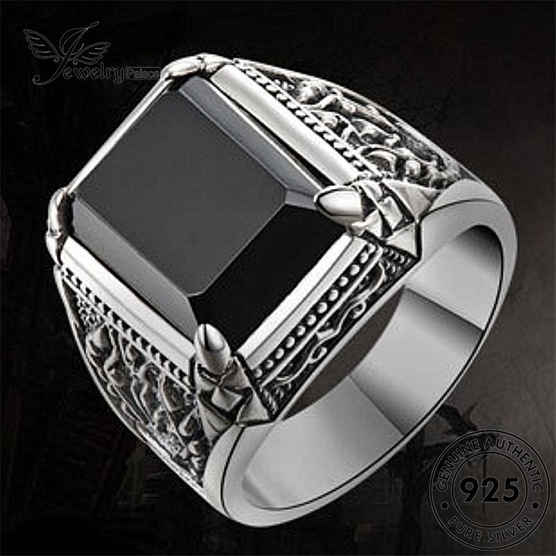 Jewelrypalace Black Silver925 Cincin Obsidian Berlian Perhiasan Asli Onyx Black Pria Simple M090