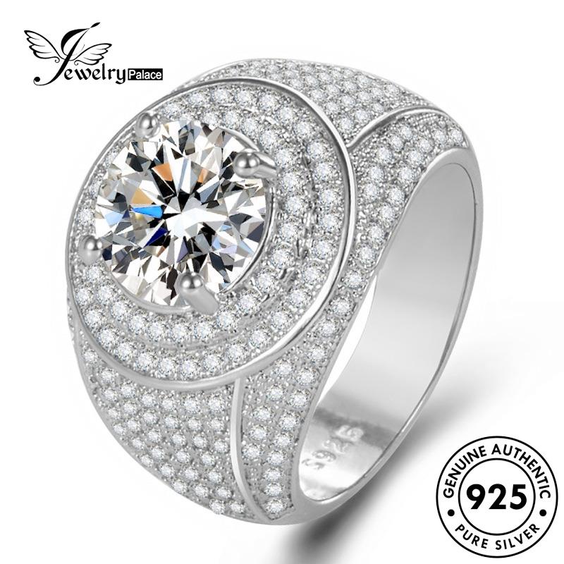 Tempat Perhiasan Bulat Pria Berlian925 Mendominasi Perak Moissanite Rings Asli R77