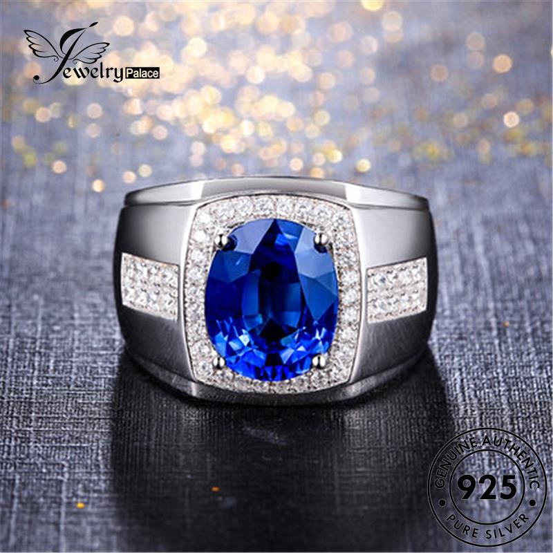 Jewelrypalace Cincin Sapphire Simple Emerald Perak Asli925 Perhiasan Pria M083