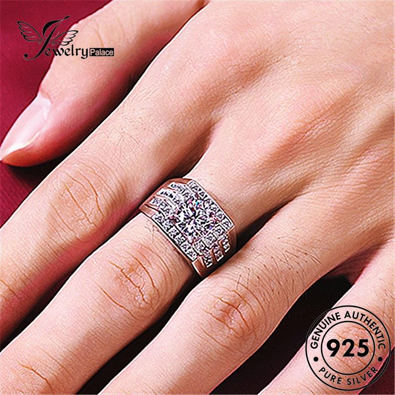 Jewelrypalace Berlian Asli Cincin Perak Pria Temperamen Persegi925 Moissanite R120