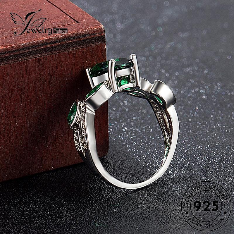 Tempat Perhiasan925 Oval Cincin Asli Creative Women Silver Emerald R361