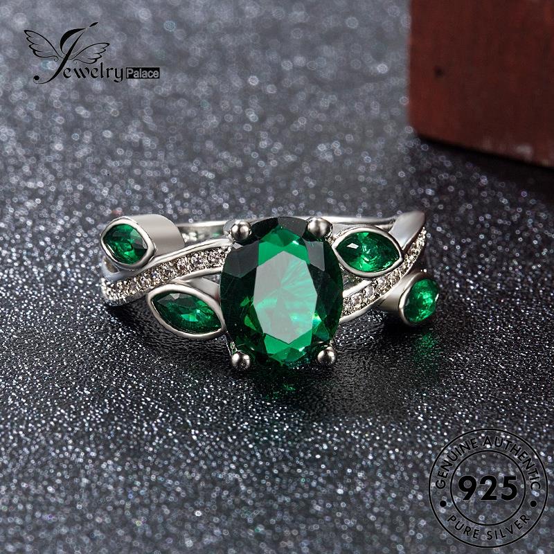 Tempat Perhiasan925 Oval Cincin Asli Creative Women Silver Emerald R361