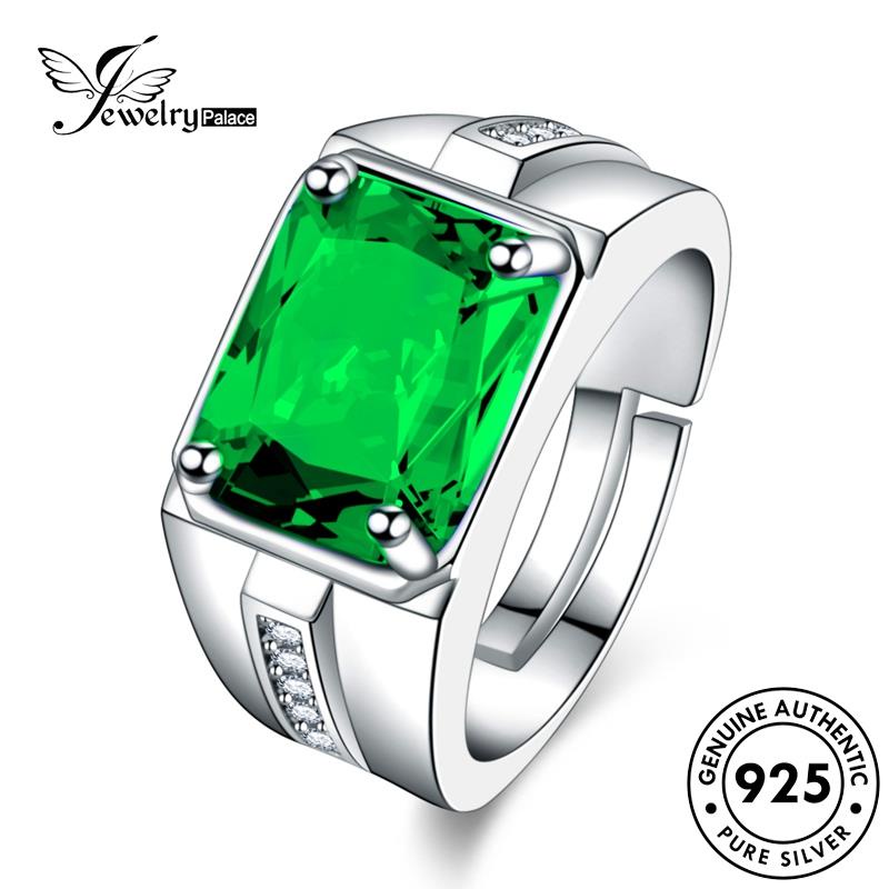 Jewelrypalace Cincin Zamrud Perak Asli Pria Kepribadian925 Persegi R320