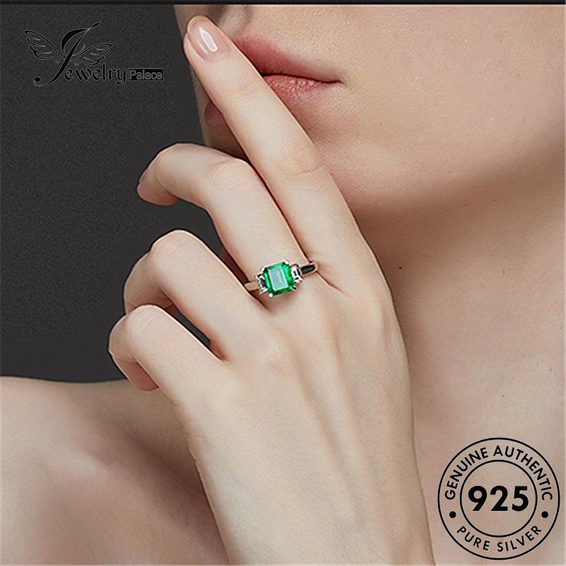 Perhiasantempat Cincin Kotak Perak Emerald Simple Wanita925Asli R441