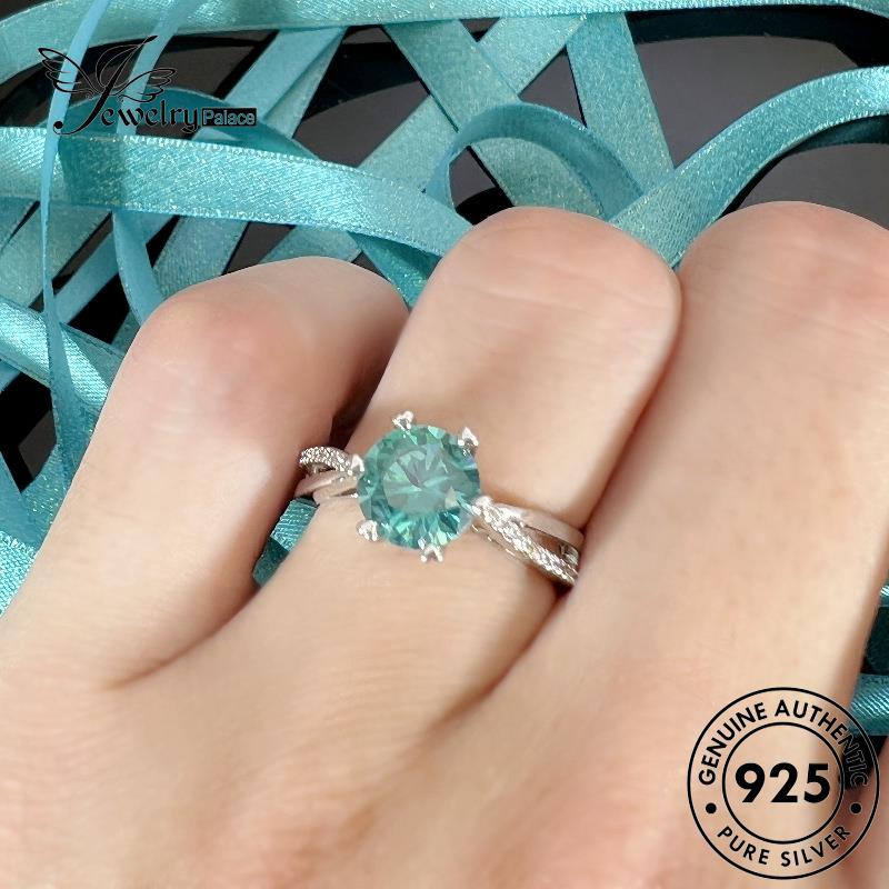 Tempat Perhiasan Wanita925 Perak Kepribadian Aquamarine Cincin Cinta Asli R465